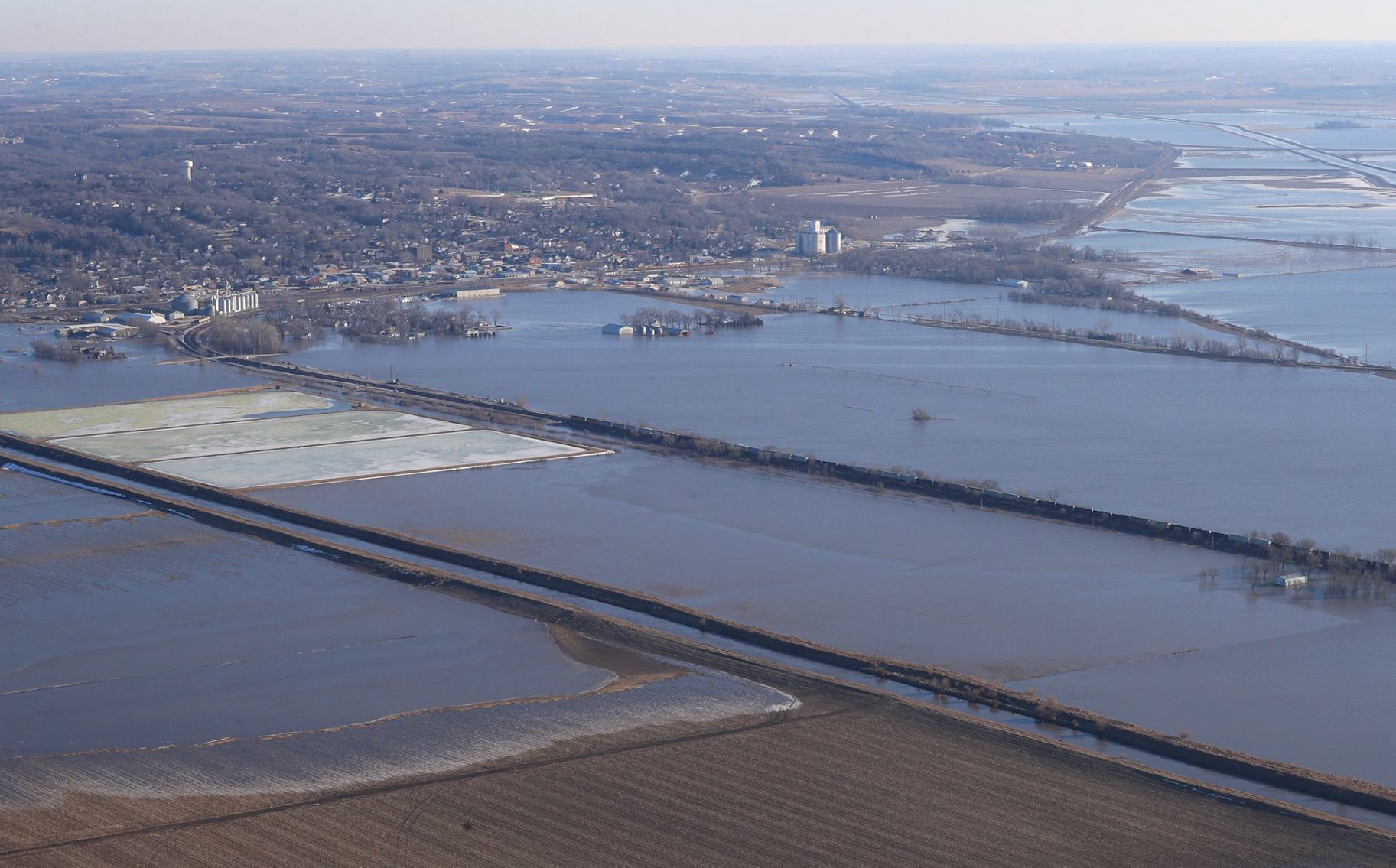 An aerial view of Missouri Valley as floodwaters continue to impact the area on Friday.